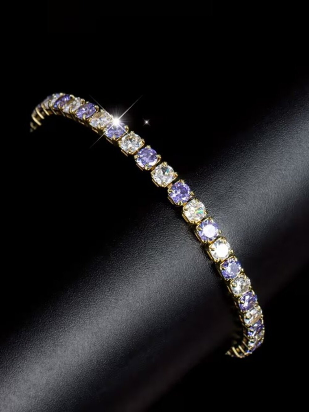 New Womens Amethyst & Diamond Gold Tennis Bracelet - Picture 2 of 3